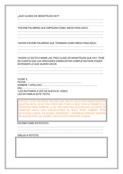 ¿QUÉ CLASES DE MONSTRUOS HAY?  
……………………………………………………………………………………………………
………………………………………………………………………………………………….. 
…………………………………