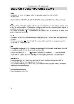 Manual del usuario de la báscula de 
sobremesa en serie PRW 
 
 
 
SECCIÓN 4 DESCRIPCIONES CLAVE  
 
 
 
Cero 
Establezca el