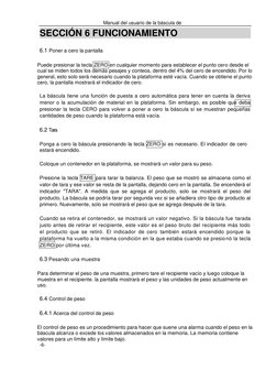 Manual del usuario de la báscula de 
sobremesa en serie PRW 
 
 
 
SECCIÓN 6 FUNCIONAMIENTO  
 
 
 
6.1 Poner a cero la panta