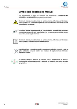 Prefácio
8
HS-RC-C5E-0_01.fm
00/0211
Simbologia adotada no manual
São apresentados a seguir os símbolos que representam: ADVE