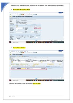Handling Unit Management in SAP MM – M. JAYABABU (SAP MM/ S4HANA Consultant) 
9 | P a g e  
 
 
➢ Create Info-Record Via
