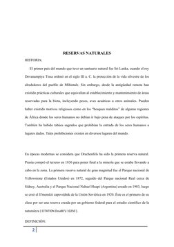 RESERVAS NATURALES
HISTORIA:
     El primer país del mundo que tuvo un santuario natural fue Sri Lanka, cuando el rey
Devanam