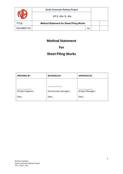 South Commuter Railway Project
CP S - 03a / S - 03c
TITLE:
Method Statement for Sheet Piling Works
DOCUMENT NO.:
rev
Me