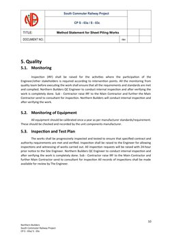South Commuter Railway Project
CP S - 03a / S - 03c
TITLE:
Method Statement for Sheet Piling Works
DOCUMENT NO.:
rev
5.