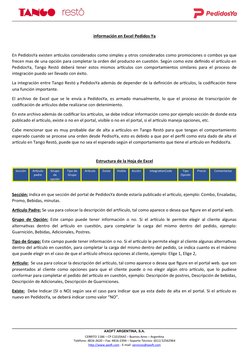 información en Excel Pedidos Ya
En PedidosYa existen artículos considerados como simples y otros considerados como promocione