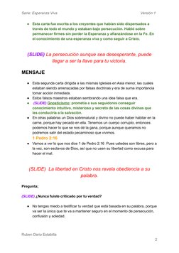 Serie: Esperanza Viva
Versión 1
●
Esta carta fue escrita a los creyentes que habían sido dispersados a
través de todo el mund