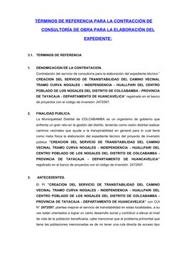 TÉRMINOS DE REFERENCIA PARA LA CONTRACCIÓN DE
CONSULTORÍA DE OBRA PARA LA ELABORACIÓN DEL
EXPEDIENTE:
3.1.
TERMINOS DE REFERE
