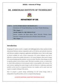 18CS61 – Internet of Things 
 
Lavanya Santhosh, Assistant Professor, Dr.AIT 
 
  Dr. Ambedkar Institute of Technology 
 
Dep