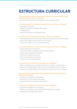 7 | Programa Internacional en Gerencia de Proyectos
ESTRUCTURA CURRICULAR
Curso Introducción a la Dirección de Proyectos bajo