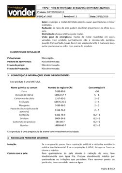 Página 2 de 12 
 
FISPQ – Ficha de Informações de Segurança de Produtos Químicos 
Produto: ELETRODO 60.13 
 
FISPQ n°