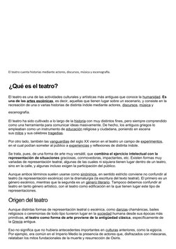 El teatro cuenta historia (https://concepto.de/historia/)s mediante actores, discursos (https://concepto.de/discurso/), músic