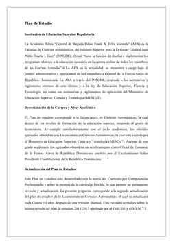 Plan de Estudio
Institución de Educación Superior Regulatoria
La Academia Aérea “General de Brigada Piloto Frank A. Félix Mir