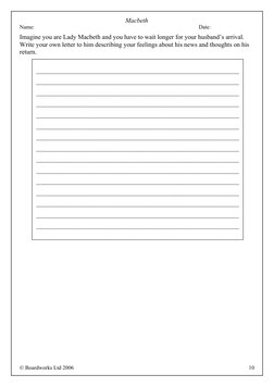 Macbeth
Name:
Date:
Imagine you are Lady Macbeth and you have to wait longer for your husband’s arrival. 
Write your own lett