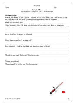 Macbeth
Name:
Date:
Worksheet Four
This worksheet accompanies slide 15 of Macbeth.ppt
Is this a dagger?
Reread Macbeth’s ‘Is