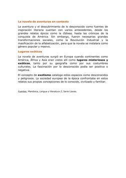 La novela de aventuras en contexto
La aventura y el descubrimiento de lo desconocido como fuentes de
inspiración  literaria