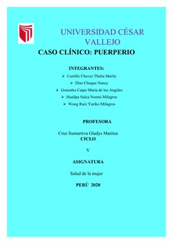 CASO CLÍNICO: PUERPERIO
INTEGRANTES:
Castillo Chavez Thalia Marily
Díaz Chuque Nancy
Gonzales Caipo Maria de los Angeles
