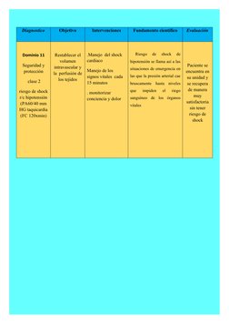 Diagnostico
Objetivo
Intervenciones
Fundamento científico
Evaluación
Dominio 11
Seguridad y
protección
 clase 2
riesgo de sho