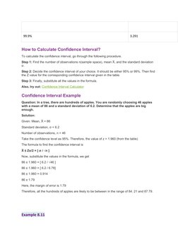 99.9%
3.291
How to Calculate Confidence Interval?
To calculate the confidence interval, go through the following procedure.
S