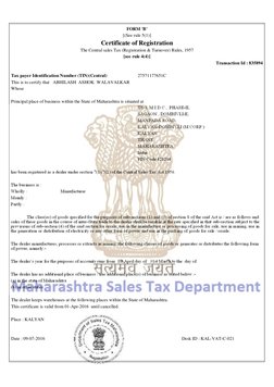 FORM 'B'
[(See rule 5(1)]
Certificate of Registration
The Central sales Tax (Registration & Turnover) Rules, 1957
[see rule 4