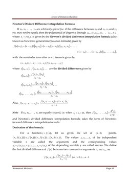 School of Distance Education
Numerical Methods
Page 95
Newton’s Divided Difference Interpolation Formula
If x0, x1, . . . , x