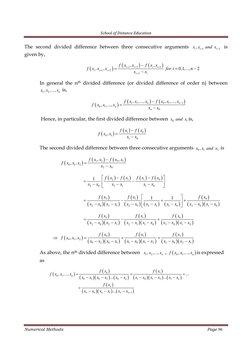 School of Distance Education
Numerical Methods
Page 96
The second divided difference between three consecutive arguments
1
2