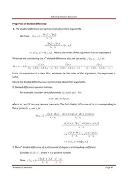 School of Distance Education
Numerical Methods
Page 97
Properties of divided difference:
1. The divided differences are symme