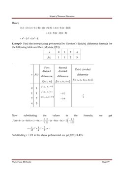 School of Distance Education
Numerical Methods
Page 99
Hence
( )
3
(
1) ( 9)
(
1) (6)
(
1) (
3)(5)
f x
x
x x
x x
x





