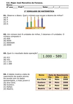 E.E. Major José Marcelino da Fonseca.
     Nome:______________________________________________
     4º ano____ Prof.ª___