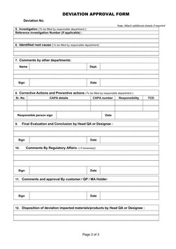 Deviation Approval Form Template | PDF | Business