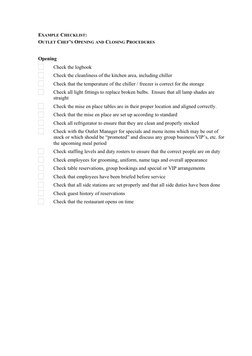 Kitchen Staff Briefing and Checklists | PDF | Chef | Kitchen
