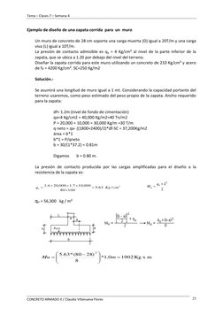 Tema – Clases 7 – Semana 4  
CONCRETO ARMADO II / Claudia Villanueva Flores 
23 
Ejemplo de diseño de una zapata corrida  par