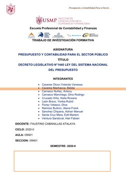 Presupuesto y Contabilidad Para el Sector
Público
Escuela Profesional de Contabilidad y Finanzas
   
 
TRABAJO DE INVESTIGACI