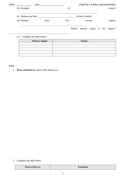 DATE: ______________ DAY: ____________________ CHAPTER 1: STIMULI AND RESPONSES
(b) Example