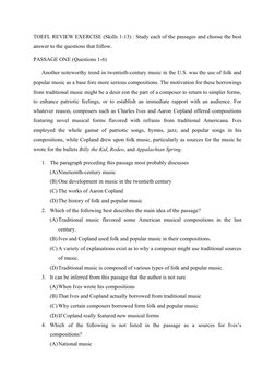 TOEFL REVIEW EXERCISE (Skills 1-13) : Study each of the passages and choose the best
answer to the questions that follow.
PAS