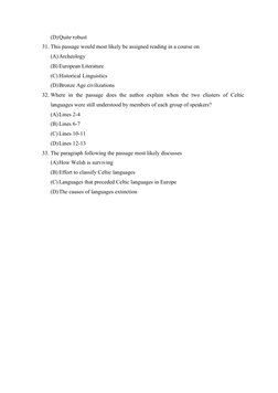 (D)Quite robust
31. This passage would most likely be assigned reading in a course on
(A)Archeology
(B) European Literature
(