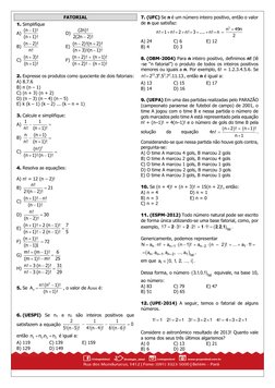 FATORIAL 
1. Simplifique 
A) (n
1)!
(n
1)!
−
+
 
 
D) 
(2n)!
2(2n
2)!
−
 
B) (n
2)!
n!
−
 
 
E) (n
2)!(n
2)!
(n
3)!(n
1