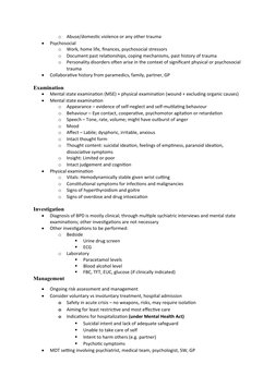 o
Abuse/domestic violence or any other trauma

Psychosocial
o
Work, home life, finances, psychosocial stressors
o
Document p