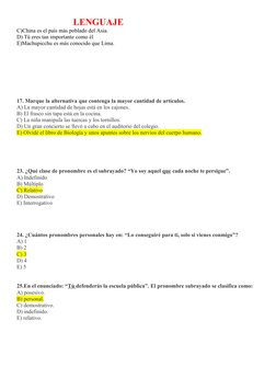 LENGUAJE 
C)China es el país más poblado del Asia.     
D) Tú eres tan impor