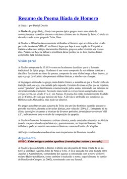 Resumo do Poema Ilíada de Homero (http://www.consciencia.org/iliada-homero-resumo)
A Ilíada – por Daniel Duclós 
A Ilíada (do