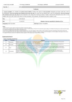Certificate Number: EFALRHB
TAN of Employer: RTKB07145F
PAN of Employee: CJBPS9441P
Assessment Year: 2019-20
I,  SANJAY WADHW