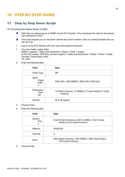 10
16
STEP-BY-STEP GUIDE
17
Step by Step Demo Script
18 Creating the Sales Order in ECC
Note that you always log on to NWBC v