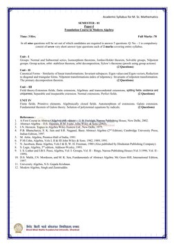 Academic Syllabus for M. Sc. Mathematics 
  
                    
SEMESTER - 01 
Paper-I  
Foundation Course in Modern Alge
