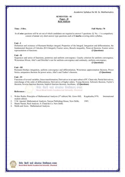 Academic Syllabus for M. Sc. Mathematics 
  
                    
SEMESTER – 01 
Paper - II 
Real Analysis 
 
 
Time : 3 Hr