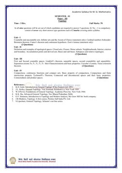 Academic Syllabus for M. Sc. Mathematics 
  
                    
SEMESTER – 01 
Paper – III 
Topology 
Time : 3 Hrs.