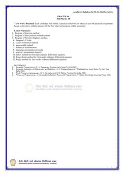 Academic Syllabus for M. Sc. Mathematics 
  
                    
PRACTICAL 
Full Marks- 30 
 
Term work/ Practical: Each c