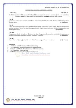 Academic Syllabus for M. Sc. Mathematics 
  
                    
DIFFERENTIAL GEOMETRY AND TENSOR CALCULUS 
 
Time : 3 Hrs