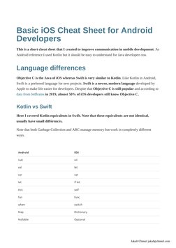 iOS Cheat Sheet for Android Developers | PDF | Swift (Programming ...