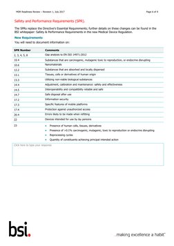 MDR Readiness Review – Revision 1, July 2017
Page 6 of 9
Safety and Performance Requirements (SPR).
The SPRs replace the Dire
