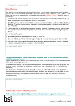 MDR Readiness Review – Revision 1, July 2017
Page 7 of 9
Clinical Evidence
The Safety and Performance requirements identified