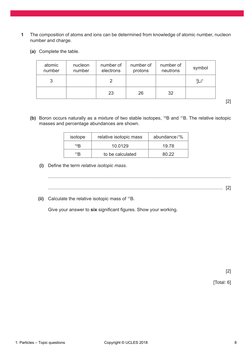 1	
The composition of atoms and ions can be determined from knowledge of atomic number, nucleon 
number and charge.	
(a)	 C